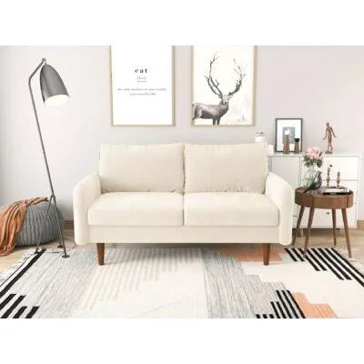 57.87x22 Velvet Round Arm Loveseat Mercer41 Fabric: Beige Velvet