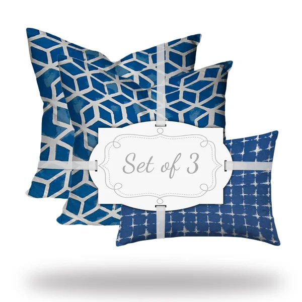 Joita Azul Collection Indoor Outdoor Lumbar Pillow Set Zipper Covers Only