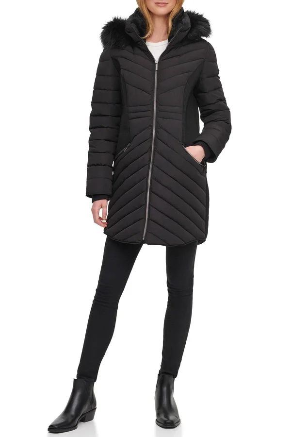 Dkny Long Puffer Jacket - Size 8, Black