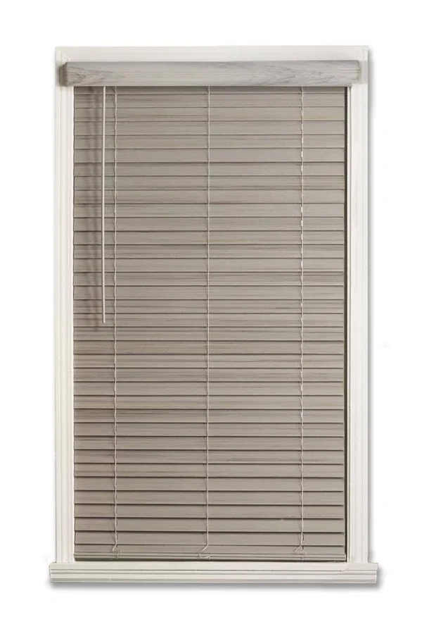 Allen + Roth 2-in Slat Width 63.25-in x 64-in Cordless Driftwood Gray Faux Wood Room Darkening Full-view Standard Horizontal Bli