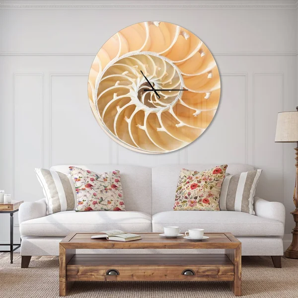 Designart 'Brown Nautilus Shell Pattern ' Modern Wall Clock - Size: 38 inch x 38 inch