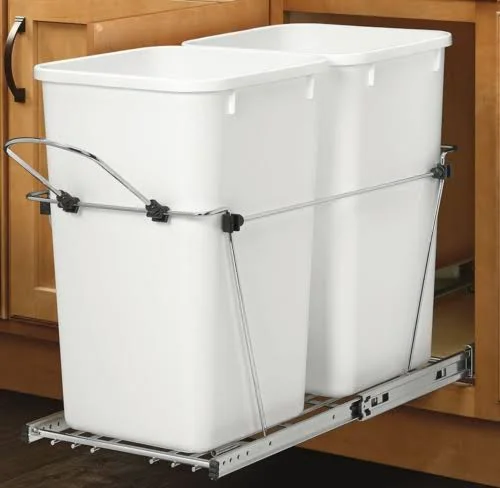 Rev-A-Shelf RV-15PB-2 S Double 27 Quart Pull-Out Kitchen Garbage Recycling Waste Containers White