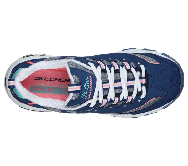 Skechers Women's D&Lites - Sparkling Rain Sneakers, Navy, Pink, 6.5