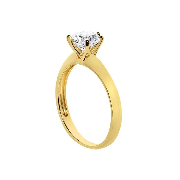 14K Yellow or White Solid Gold 1ct Round Cubic Zirconia Solitaire Ring - 7.5