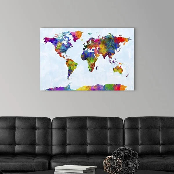 Watercolor Map of The World Map - Canvas Wall Art, 36x24, Great Big Canvas