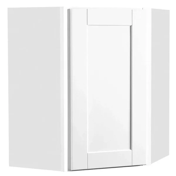 Hampton Bay Shaker Assembled 24x30x12 in. Diagonal Corner Wall Kitchen Cabinet in Satin White