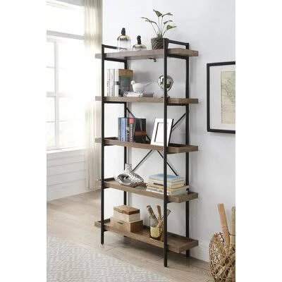 Arand Bookshelf, Gray Oak & Black Finish 17 Stories Color: Rustic Oak