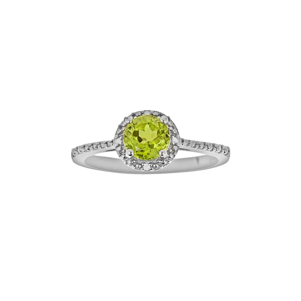 Ladies Sterling Silver Peridot and Diamond Accent Ring