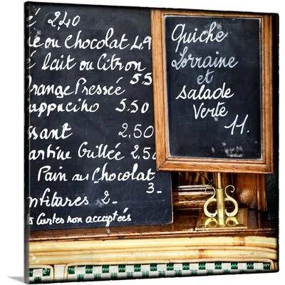 &Chalkboard Menu& by Marc Olivier Photographic Print Great Big Canvas Size: 12x22 H x 12x22 W x 1.5x22 D, Format: Canvas