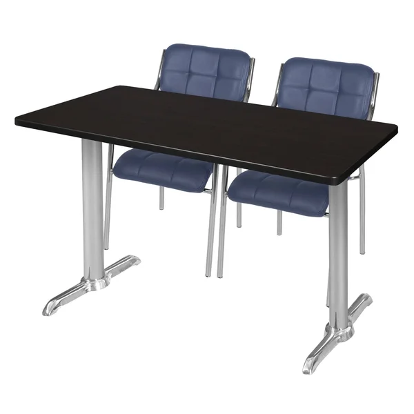 Regency MVTRCT4824MWCM16NV 48 x 24 in. Via Training Table - Mocha Walnut & Chrome & 2 Uptown Side Chairs - Navy