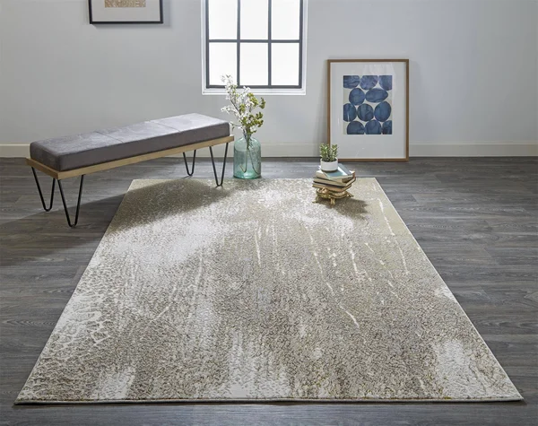 Feizy Aura 3739F Ivory Gold Rug - 6 ft 7 in x 9 ft 6 in