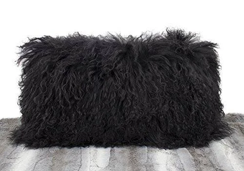 Fennco Styles Geniune Mongolian Lamb Fur Throw Pillow (Eggplant, 20x22x20x22 Pillow)