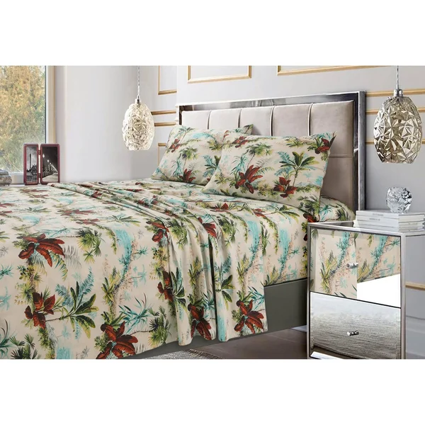 Tribeca Living Paradise Island Printed 300 TC Cotton Sateen Extra Deep Pocket Sheet Set, Size: Full