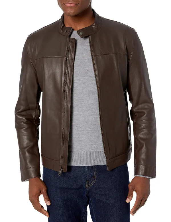 Cole Haan Men's Leather Moto Jacket - Dark Brown
