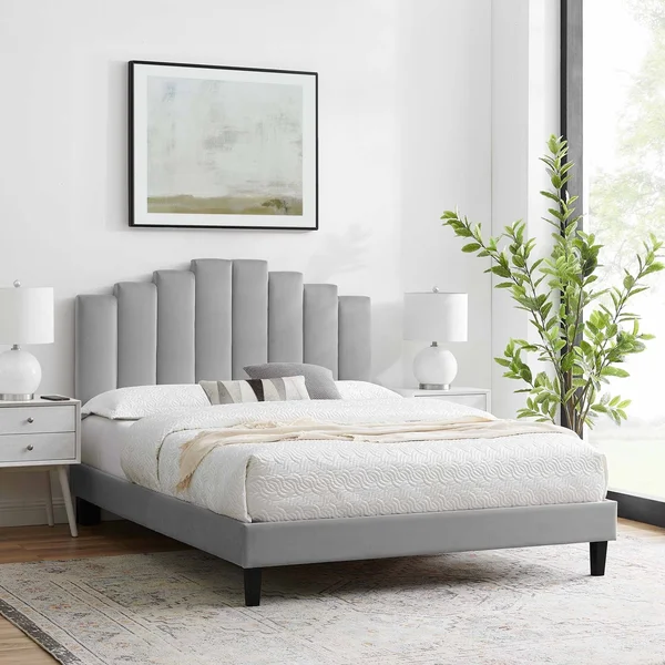 Modway Elise Full Performance Velvet Platform Bed MOD-6877, Light Gray