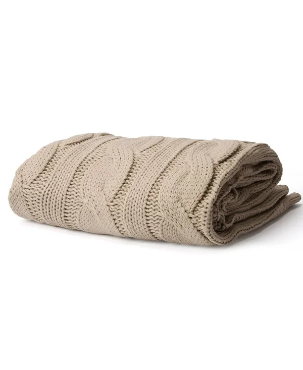 Happycare Textiles Soft Knitted Dual Cable Throw - Blush