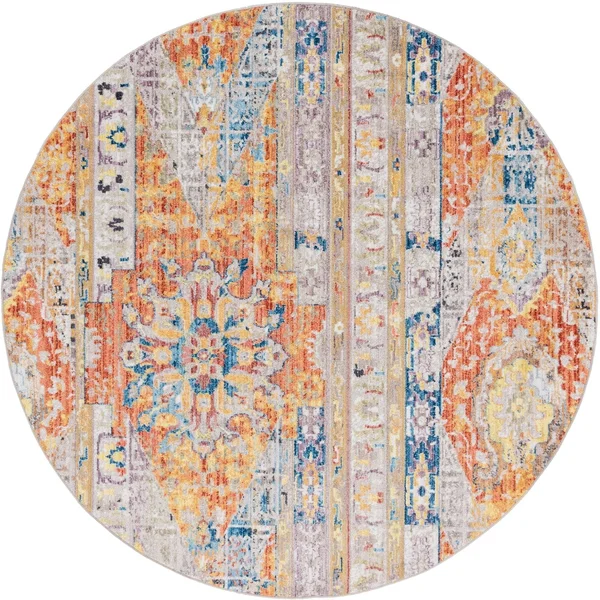Unique Loom Basilica Prado Orange 8 ft. x 8 ft. Round Rug