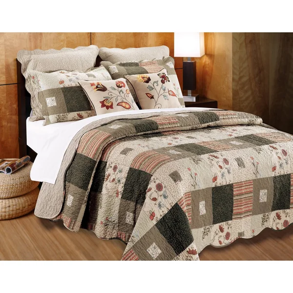 Greenland Home Fashions Sedona Cotton 4-Piece Quilt Set, Brown, Twin