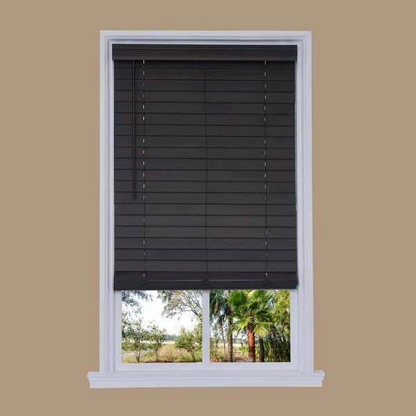 Allen + Roth 2.5-in Slat Width 68.75-in x 72-in Cordless Walnut Faux Wood Room Darkening Horizontal Blinds in Brown, DFHSD7272