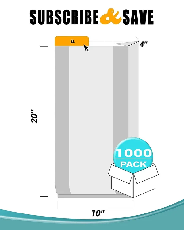 1000 Pack Clear Jumbo Gusseted Poly Bags 10x22 x 4x22 x 20x22 1 Mil