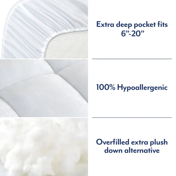 Bare Home Premium Reversible Microplush Down Alternative Mattress Pad: Full XL White