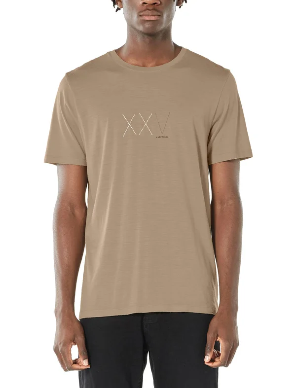 Icebreaker Men's Nature Dye Merino Tech Lite Short Sleeve Crewe T-Shirt Anniversary XXV - Size Large, Almond, Merino Wool/Nylo