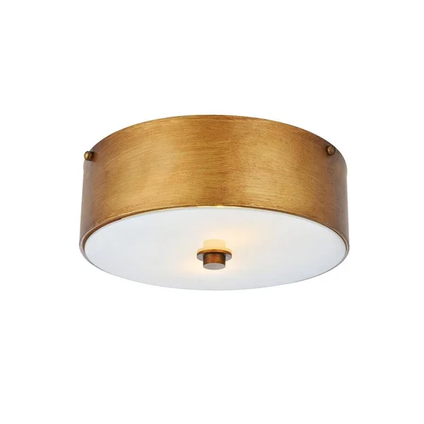 Elegant Furniture & Ligh Timeless Home Harlan 12 in. W x 4.5 in. H 2-Light Vintage Gold and White Flush Mount