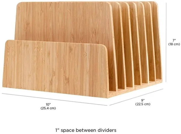 Mobilevision Bamboo Desktop File Folder Organizer and Paper Tray 7 Slots