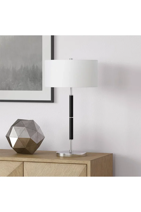 Simone Polished Nickel and Black Table Lamp - Silver