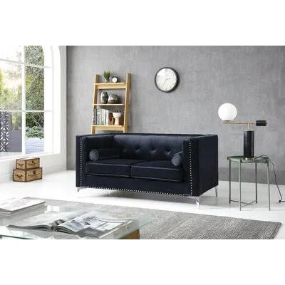 Chassidy 61x22 Velvet Square Arm Loveseat Gold Flamingo Upholstery Color: Black