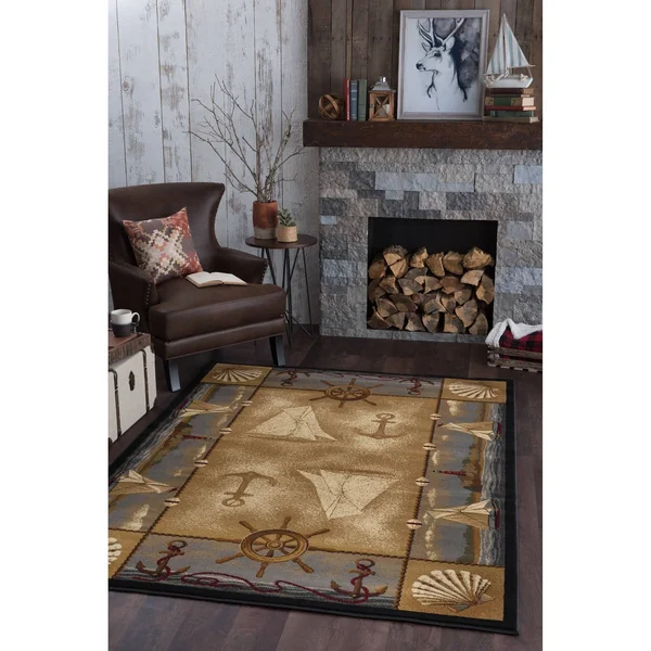 Alise Rugs Natural Lodge Novelty Lodge Area Rug - 3&11 x 5&3 - Beige