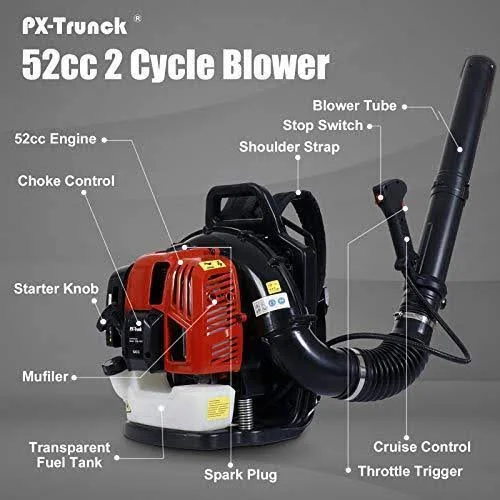 PX-Trunk GAS Leaf Blower 52cc 2 Cycle Engine Backpack - 21.9 x 19.3 x 13.1 inches
