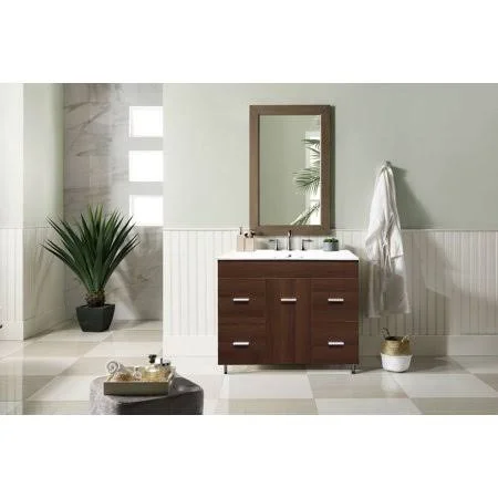 Dreamwerks 40 in. W x 19 in. D x 29 in. H Vanity in Lacquered Natural Wood with Ceramic Vanity Top in White