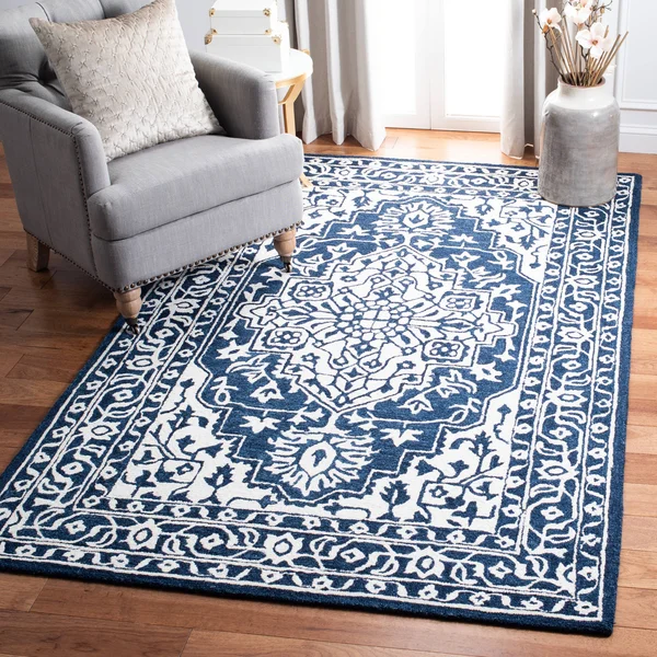Safavieh Micro-Loop Rug Collection MLP648N - Navy - Ivory - 5' x 5' Square