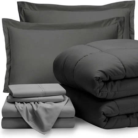 Bare Home 7-Piece Bed-in-a-Bag - King (comforter Set: Gray, Sheet Set: Light Gray)