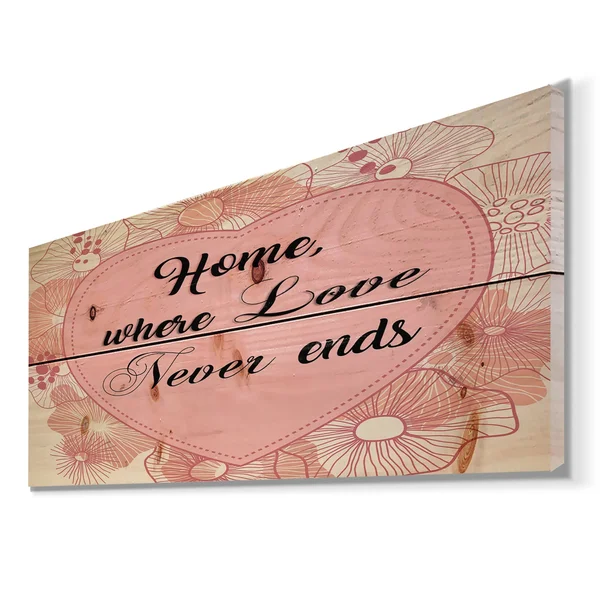 Designart 'Home Where Love Never Ends. Pink Floral Heart' Textual Entrance Art on Wood Wall Art - 20 in. Wide x 40 in. High