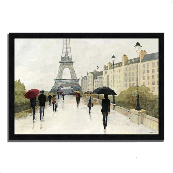 Tangletown Fine Art 23x22 x 33x22 Eiffel in The Rain Marsala Umbrella Framed Painting Print