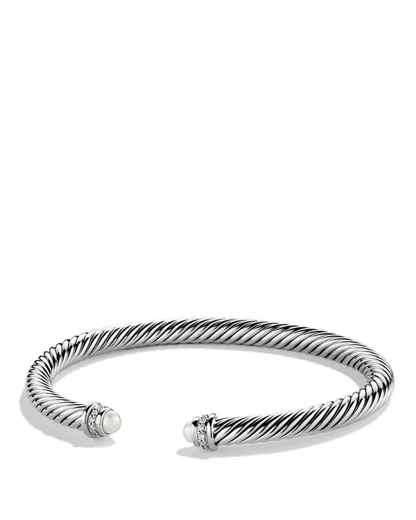David Yurman Cable Classics Bracelet with Pearls and Diamonds, 5mm - Pearl