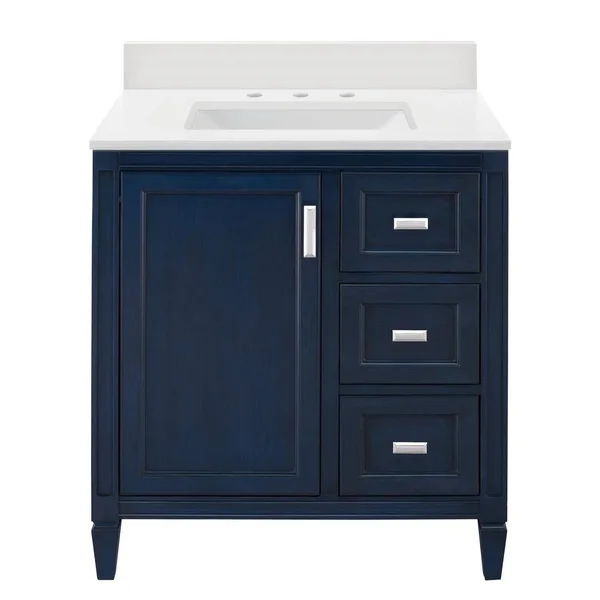 Home Decorators Collection Channing 31 in. W x 22 in. D Vanity in Royal Blue with Engineered Marble Vanity Top and Sink in Winte