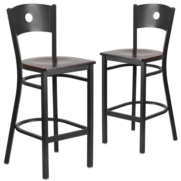 Flash Furniture 2-Pack Hercules Series Black Circle Back Metal Restaurant Barstool, Wood SEAT, Multiple Colors