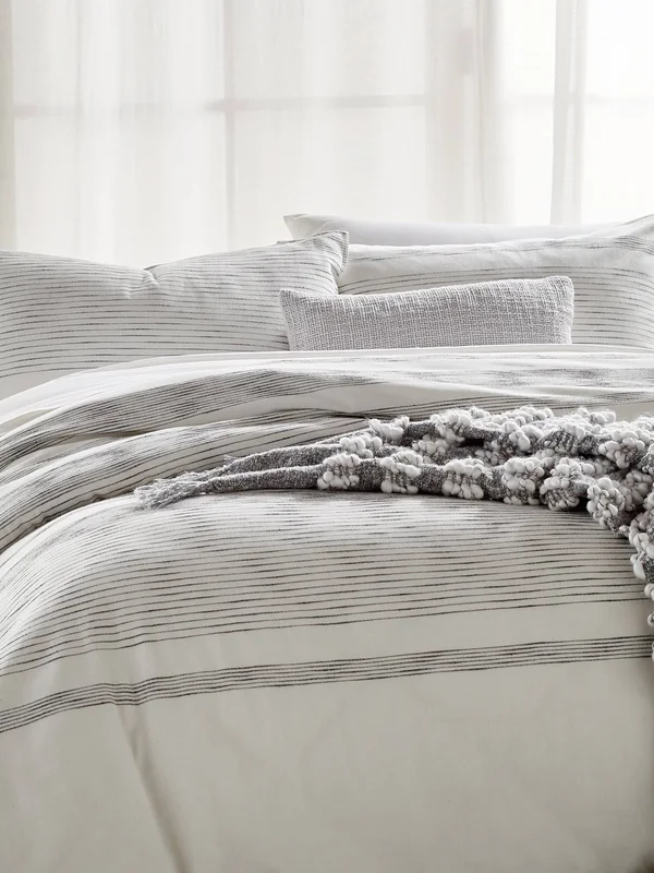 Dkny Pure Woven Stripe Duvet - Full/Queen, Ivory/ Black