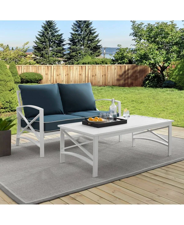 Crosley Kaplan 2-Piece Outdoor Seating Set - White, Gray Cushions, Loveseat, Coffee Table