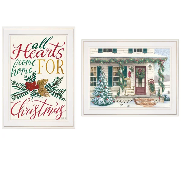 TrendyDecor4U Come Home for Christmas 2-Piece Vignette by Cindy Jacobs and Richard Cowdrey - White Frame