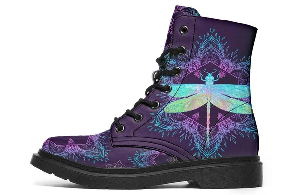 Dragonfly Mandala Boots, Purple and Blue Boots, YesWeVibe Men's Boots, Black Sole, US 13, EU48