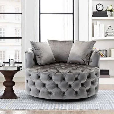 Swivel Accent Chair Barrel Chair for Hotel Living Room, Modern Leisure Chair Silver Grey Rosdorf Park Fabric: Silver Gray Velve