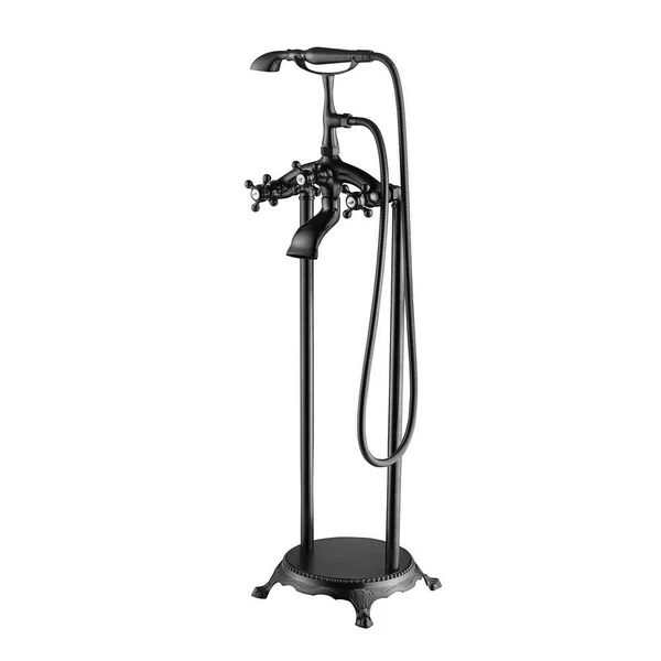 Topcraft 39-3/4 in. Matte Black Freestanding Floor Mounted Bath Tub Filler Faucets with Hand Held Shower Head FF019MB