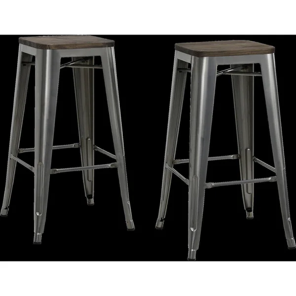 Dorel Home Products Fusion Metal Backless Bar Stools with Wood Seat - Gun Metal - 2 count