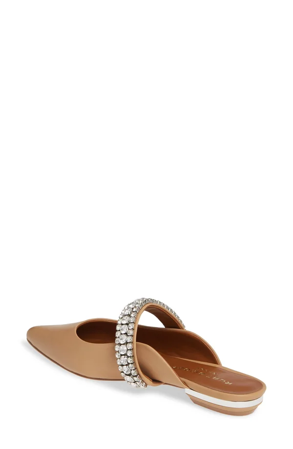 Kurt Geiger London Princely - Camel Leather Crystal Strap Flat Mules