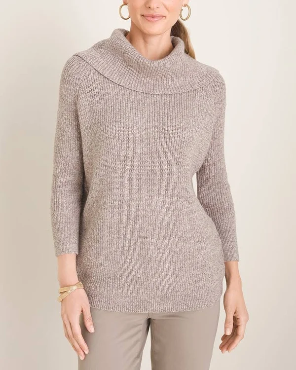 Chico&s Women's Cowl-Neck Pullover Sweater, Dusty Cedar