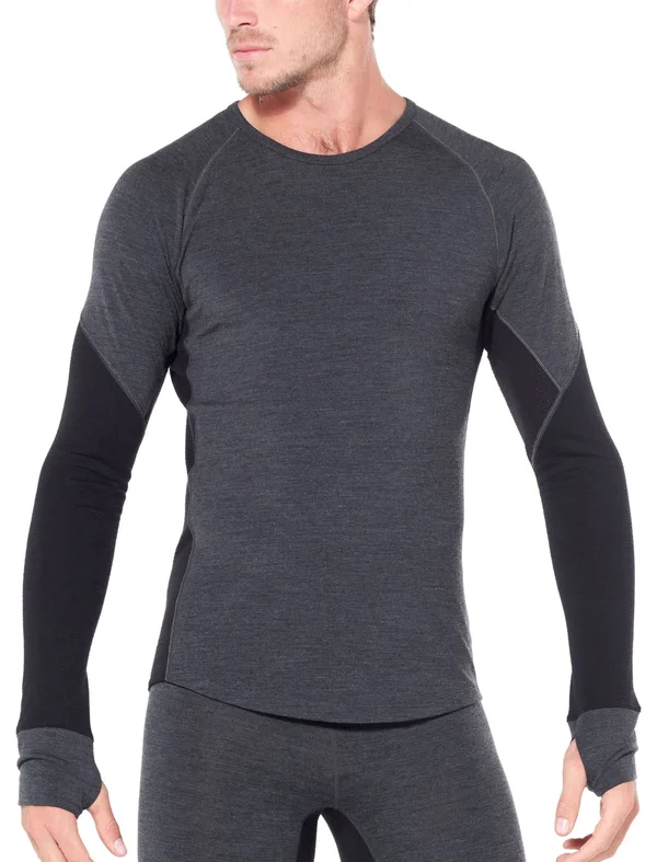 Icebreaker Men's 260 Zone Long Sleeve Crewe Shirt - Jet Heather/Black, Size L by Campman